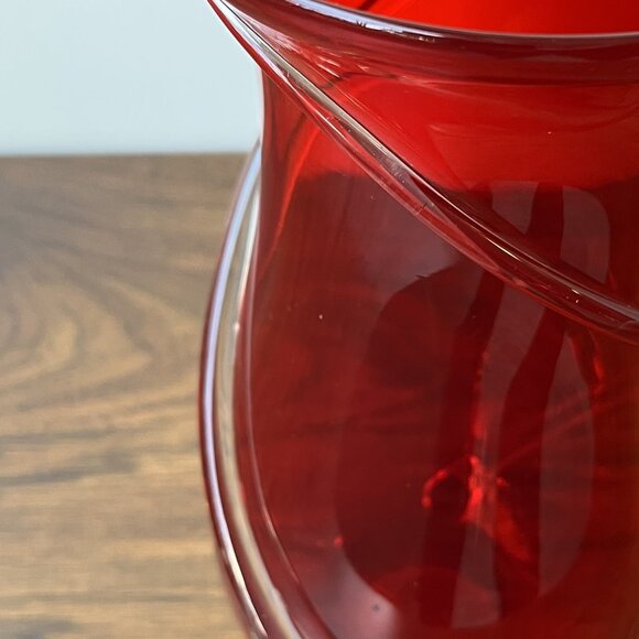 Murano Hand Blown Vase Ruby Red with Clear Swirls 9" Tall - Picture 7 of 16